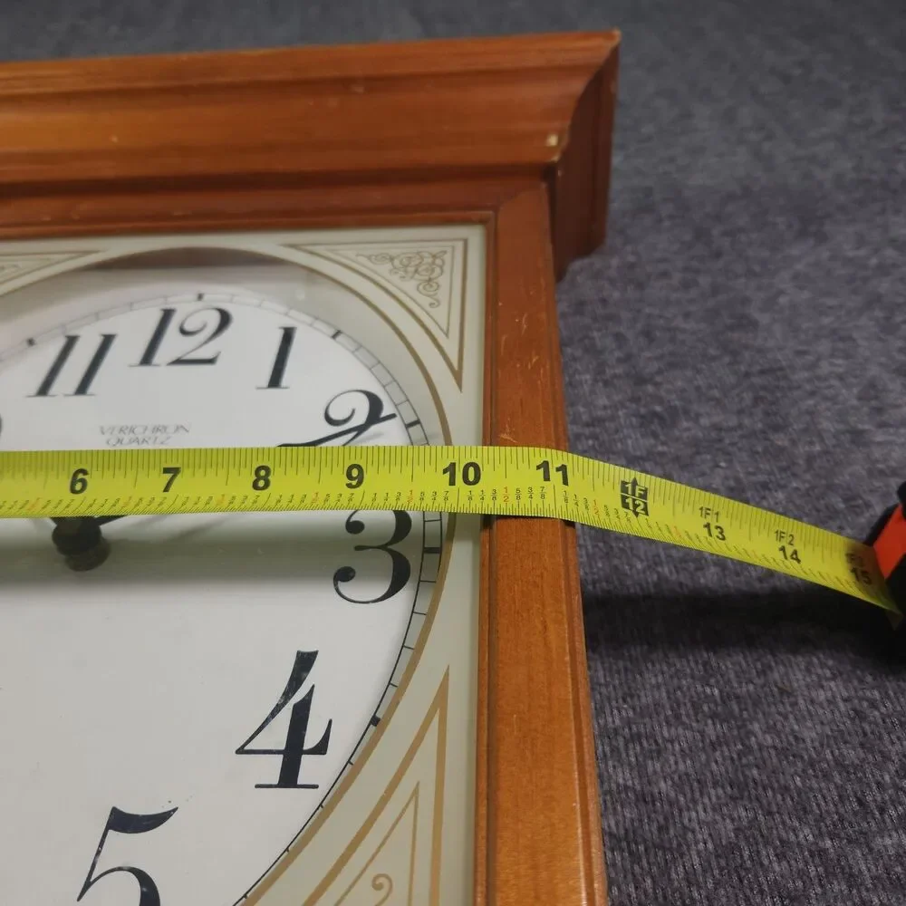 Vintage Verichron Mantle Wall Clock Wooden Rectangle Made In USA Works